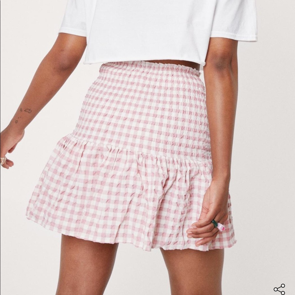 Shirred Gingham Mini Skirt - Picture 3 of 3